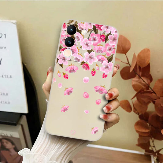 Vivo V29e Cover - Off White - D3 - ONation Nature Floral Series - HQ Liquid Silicone Soft Case