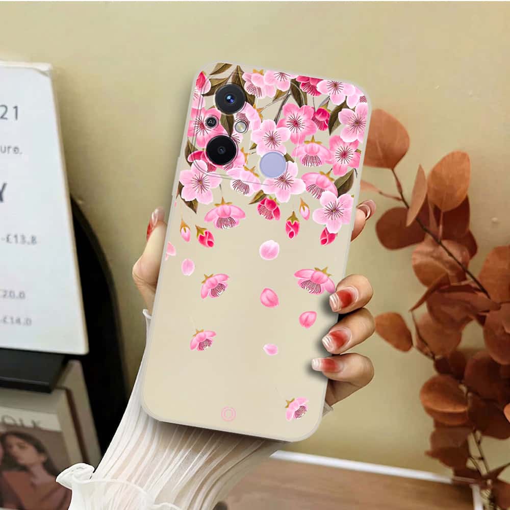 Xiaomi Redmi 12C Cover - Off White - D3 - ONation Nature Floral Series - HQ Liquid Silicone Soft Case