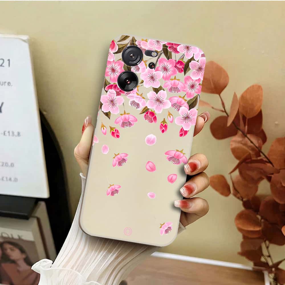 Xiaomi 13T Cover - Off White - D3 - ONation Nature Floral Series - HQ Liquid Silicone Soft Case
