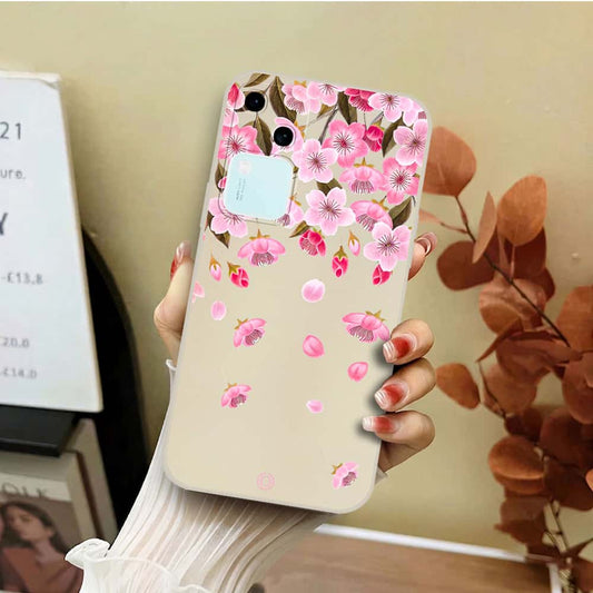 Vivo V30  Cover - Off White - D3 - ONation Nature Floral Series - HQ Liquid Silicone Soft Case
