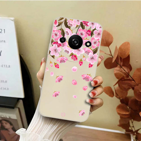 Xiaomi Redmi A3 Cover - Off White - D3 - ONation Nature Floral Series - HQ Liquid Silicone Soft Case