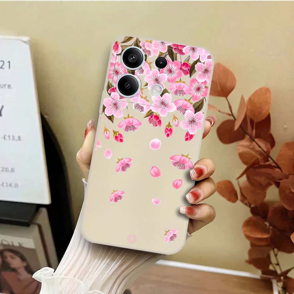 Xiaomi Redmi Note 13 Cover - Off White - D3 - ONation Nature Floral Series - HQ Liquid Silicone Soft Case