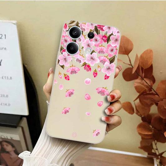 Xiaomi Redmi Note 13 Cover - Off White - D3 - ONation Nature Floral Series - HQ Liquid Silicone Soft Case