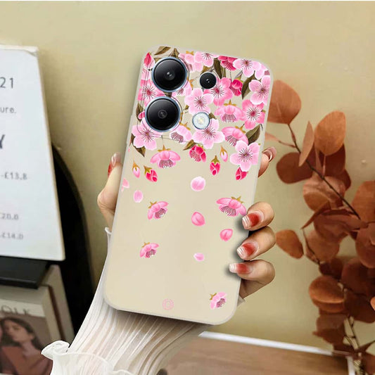 Xiaomi Redmi Note 13 Pro 4G Cover - Off White - D3 - ONation Nature Floral Series - HQ Liquid Silicone Soft Case