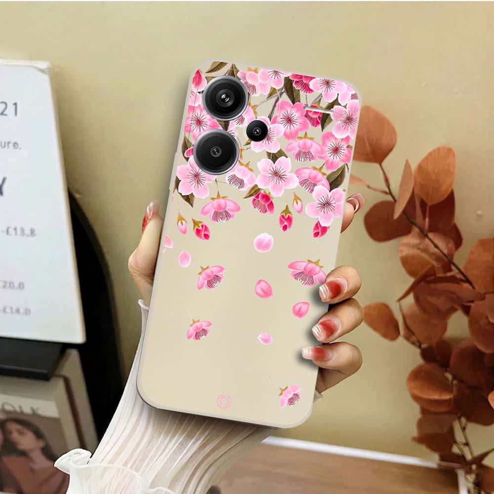Xiaomi Redmi Note 13 Pro Plus 5G Cover - Off White - D3 - ONation Nature Floral Series - HQ Liquid Silicone Soft Case