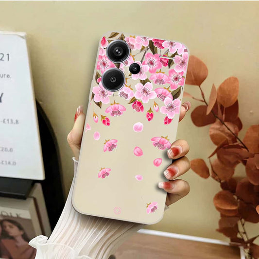 Xiaomi Redmi Note 13 Pro Plus 5G Cover - Off White - D3 - ONation Nature Floral Series - HQ Liquid Silicone Soft Case