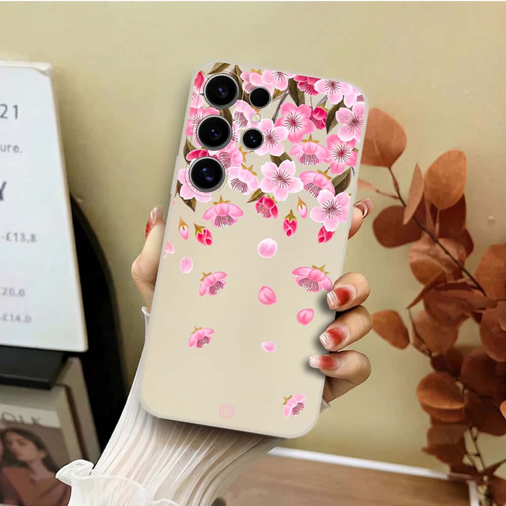 Samsung Galaxy S24 Ultra Cover - Off White - D3 - ONation Nature Floral Series - HQ Liquid Silicone Soft Case