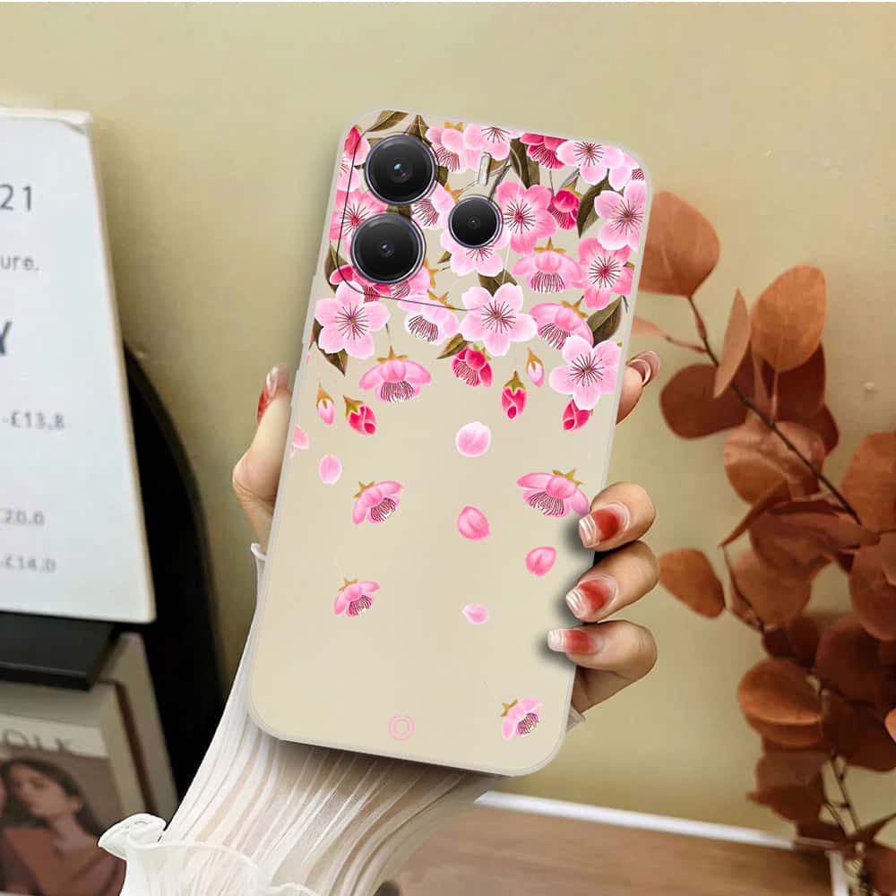 Xiaomi Redmi Note 14 4G Cover - Off White - D3 - ONation Nature Floral Series - HQ Liquid Silicone Soft Case