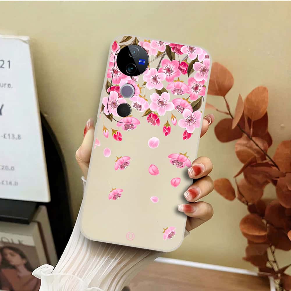 Vivo S19 Pro Cover - Off White - D3 - ONation Nature Floral Series - HQ Liquid Silicone Soft Case