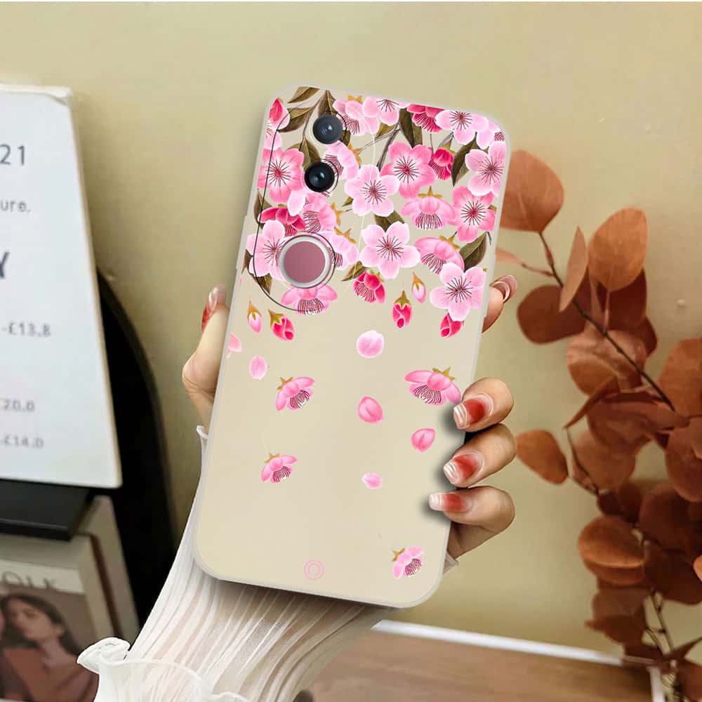 Vivo V50 Cover - Off White - D3 - ONation Nature Floral Series - HQ Liquid Silicone Soft Case