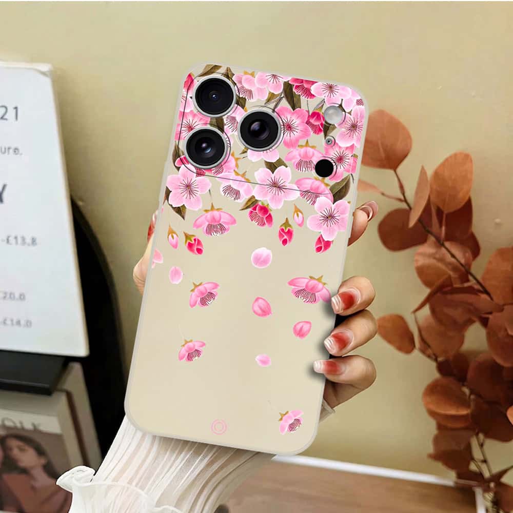 iPhone 17 Pro Max Cover - Off White - D3 - ONation Nature Floral Series - HQ Liquid Silicone Soft Case