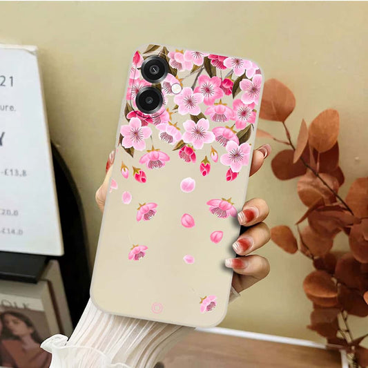 Samsung Galaxy F07 Cover - Off White - D3 - ONation Nature Floral Series - HQ Liquid Silicone Soft Case