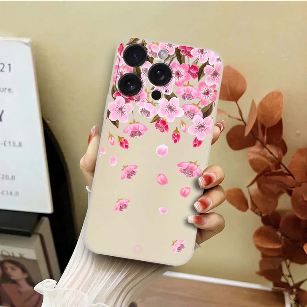 iPhone 15 Pro Cover - Off White - D3 - ONation Nature Floral Series - HQ Liquid Silicone Soft Case