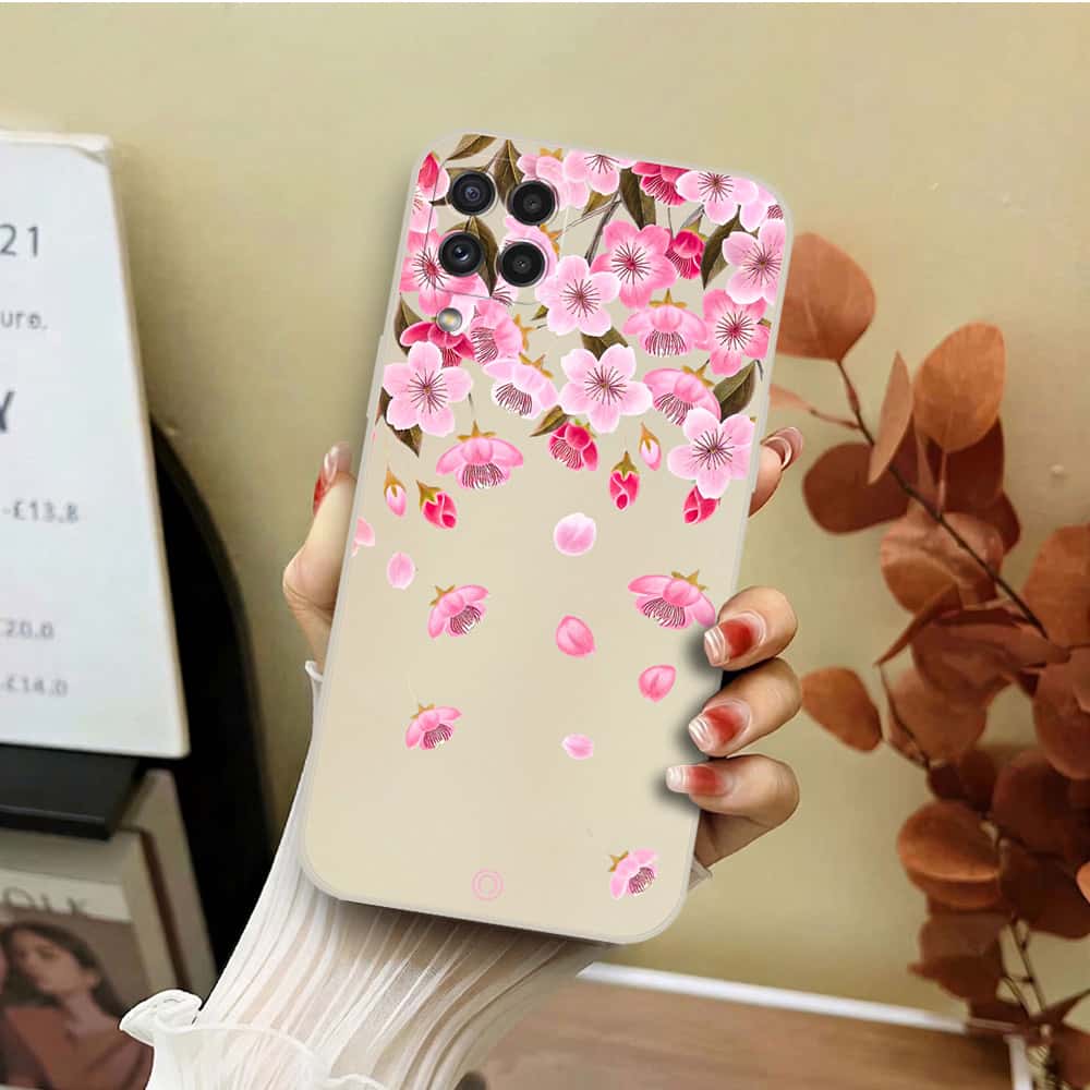 Samsung Galaxy M32 Cover - Off White - D3 - ONation Nature Floral Series - HQ Liquid Silicone Soft Case