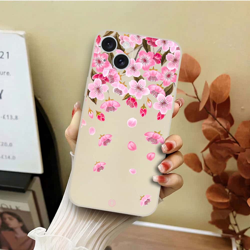 iPhone 15 Cover - Off White - D3 - ONation Nature Floral Series - HQ Liquid Silicone Soft Case
