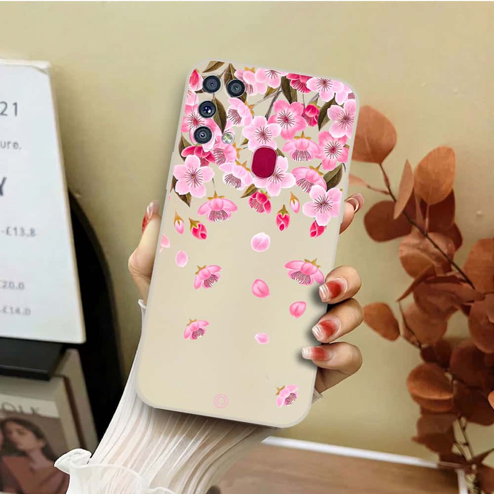 Samsung Galaxy M31 Cover - Off White - D3 - ONation Nature Floral Series - HQ Liquid Silicone Soft Case