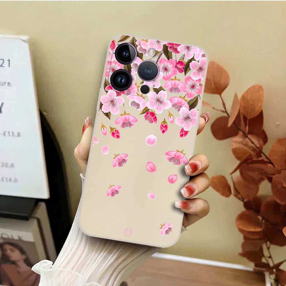 iPhone 14 Pro Max Cover - Off White - D3 - ONation Nature Floral Series - HQ Liquid Silicone Soft Case