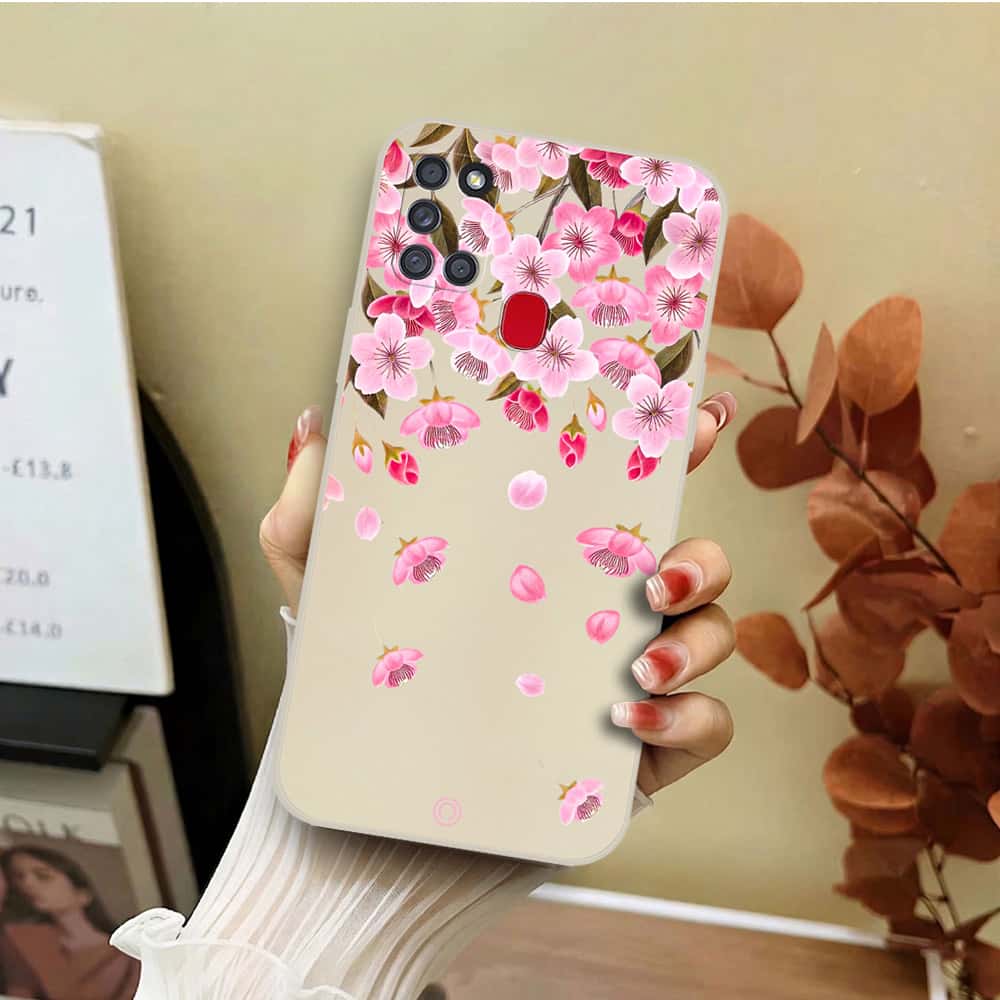 Samsung Galaxy A22 Cover - Off White - D3 - ONation Nature Floral Series - HQ Liquid Silicone Soft Case