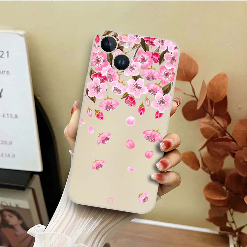 iPhone 14 Plus Cover - Off White - D3 - ONation Nature Floral Series - HQ Liquid Silicone Soft Case