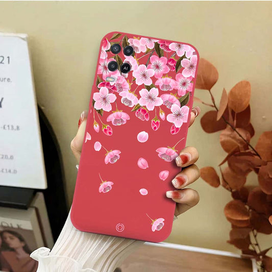 Oppo A55s Cover - Red - D3 - ONation Nature Floral Series - HQ Liquid Silicone Soft Case