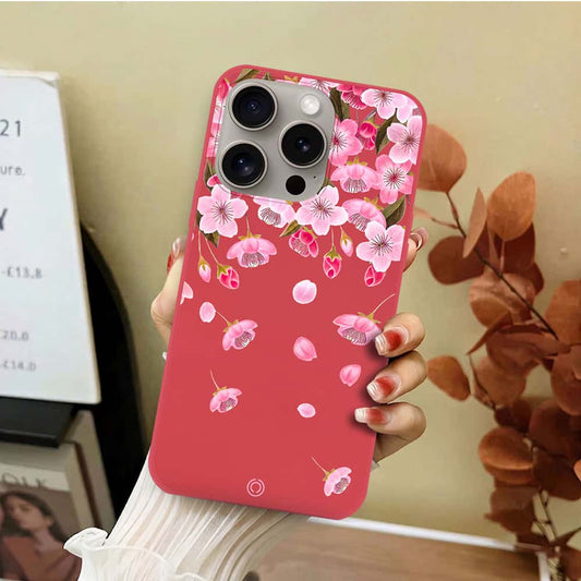 iPhone 15 Pro Max Cover - Red - D3 - ONation Nature Floral Series - HQ Liquid Silicone Soft Case
