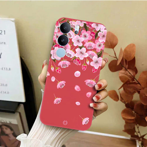 Vivo S17t Cover - Red - D3 - ONation Nature Floral Series - HQ Liquid Silicone Soft Case