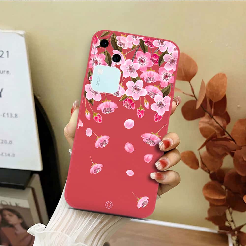 Vivo V30 Cover - Red - D3 - ONation Nature Floral Series - HQ Liquid Silicone Soft Case