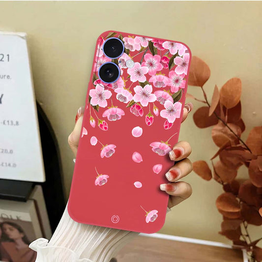 iPhone 16 Cover - Red - D3 - ONation Nature Floral Series - HQ Liquid Silicone Soft Case