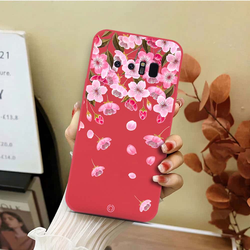 Samsung Galaxy Note 8 Cover - Red - D3 - ONation Nature Floral Series - HQ Liquid Silicone Soft Case