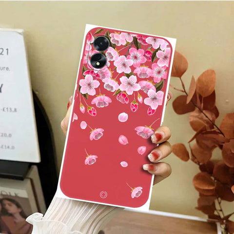 Oppo A38 Cover - Red - D3 - ONation Nature Floral Series - HQ Liquid Silicone Soft Case