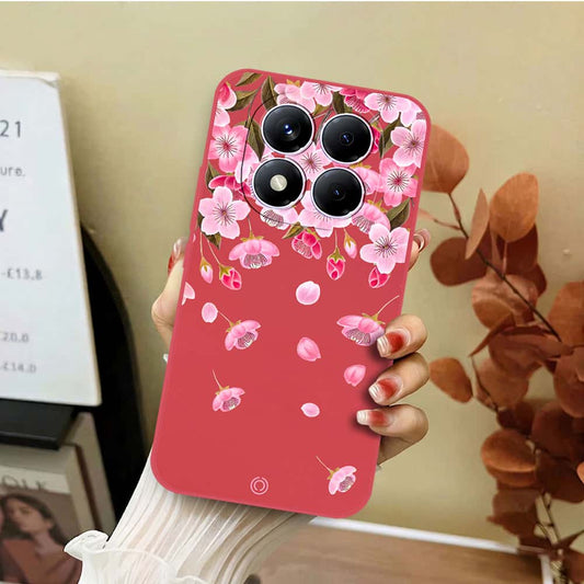 Xiaomi Redmi Note 14 Pro 4G Cover - Red - D3 - ONation Nature Floral Series - HQ Liquid Silicone Soft Case