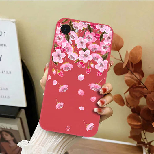 iPhone 16e Cover - Red - D3 - ONation Nature Floral Series - HQ Liquid Silicone Soft Case