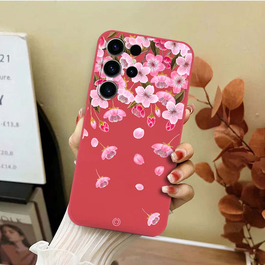 Samsung Galaxy S23 Ultra 5G Cover - Red - D3 - ONation Nature Floral Series - HQ Liquid Silicone Soft Case