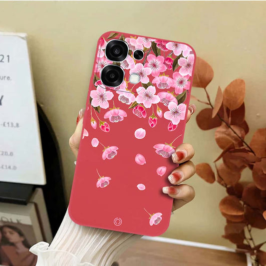 Oppo A6 Pro 5G Cover - Red - D3 - ONation Nature Floral Series - HQ Liquid Silicone Soft Case