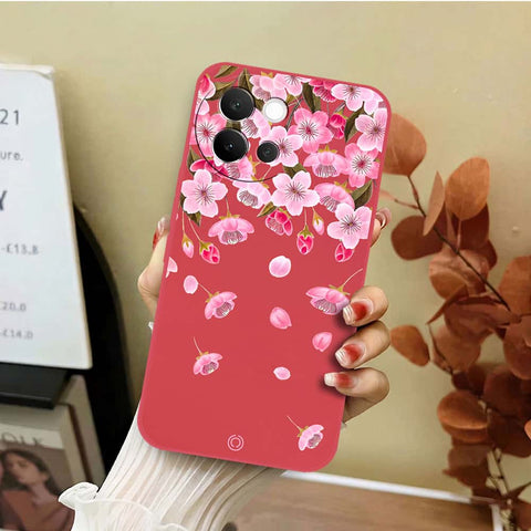 Vivo V40 Lite Cover - Red - D3 - ONation Nature Floral Series - HQ Liquid Silicone Soft Case