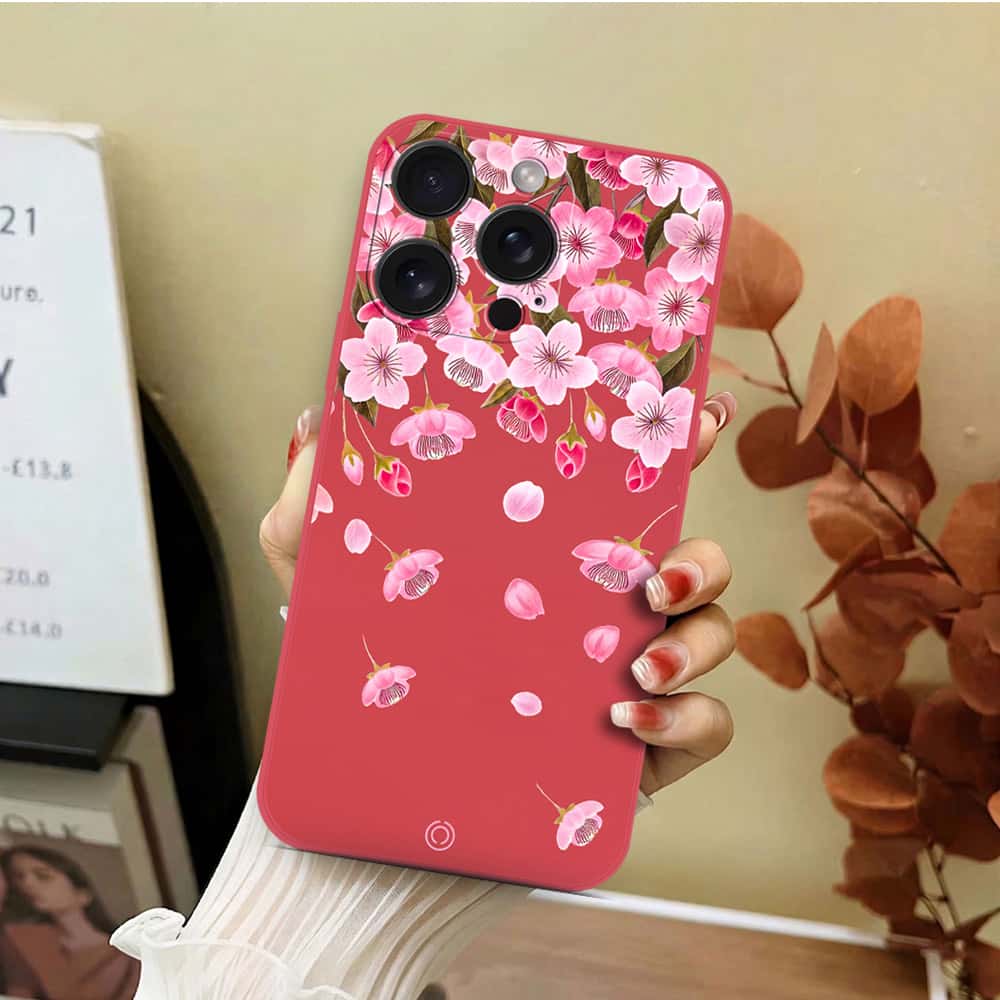 iPhone 15 Pro Cover - Red - D3 - ONation Nature Floral Series - HQ Liquid Silicone Soft Case