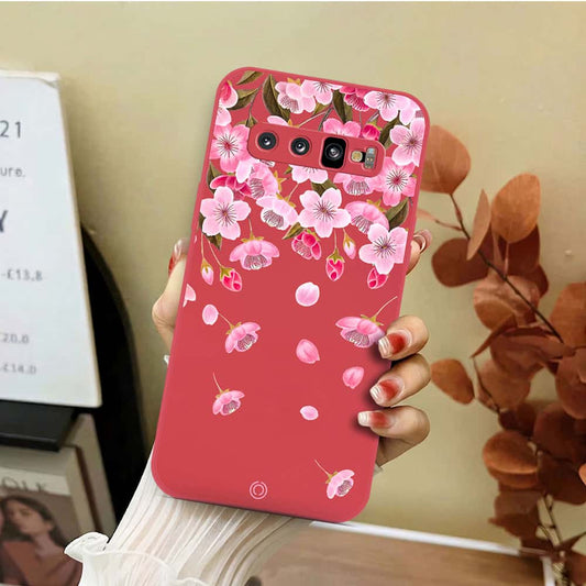 Samsung Galaxy S10 Plus Cover - Red - D3 - ONation Nature Floral Series - HQ Liquid Silicone Soft Case