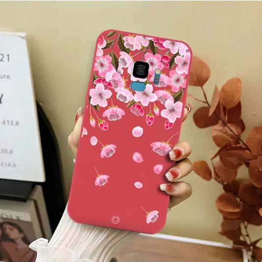 Samsung Galaxy S9 Cover - Red - D3 - ONation Nature Floral Series - HQ Liquid Silicone Soft Case