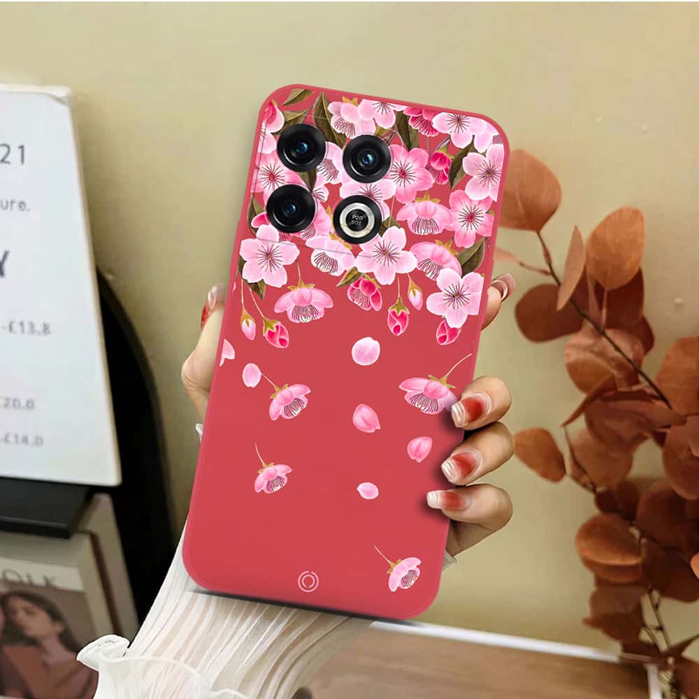 OnePlus 10 Pro Cover - Red - D3 - ONation Nature Floral Series - HQ Liquid Silicone Soft Case