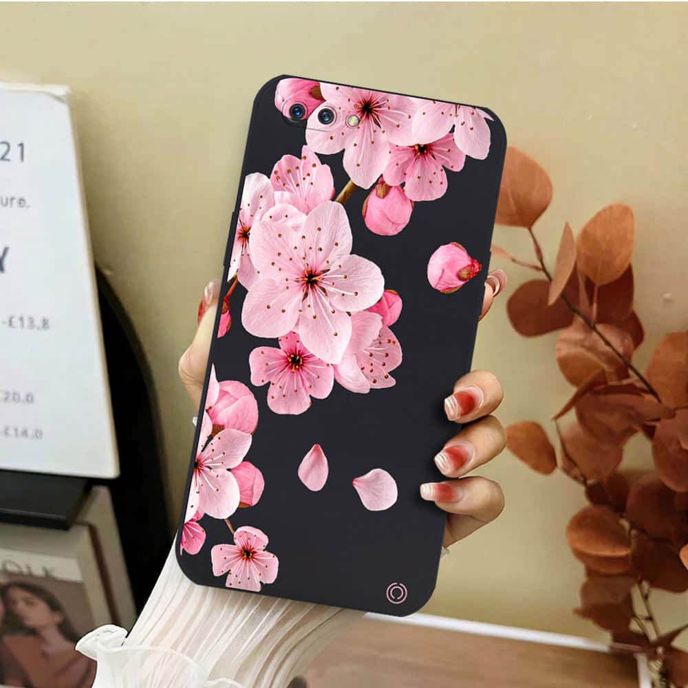 Oppo A5 Cover - Black - D4 - ONation Nature Floral Series - HQ Liquid Silicone Soft Case