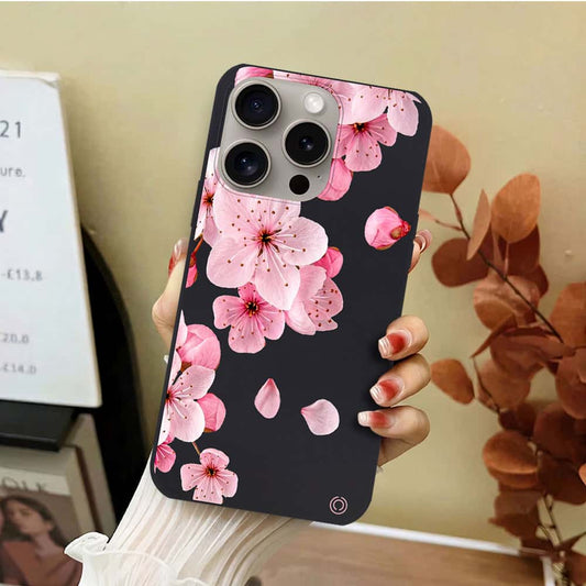 iPhone 15 Pro Max Cover - Black - D4 - ONation Nature Floral Series - HQ Liquid Silicone Soft Case