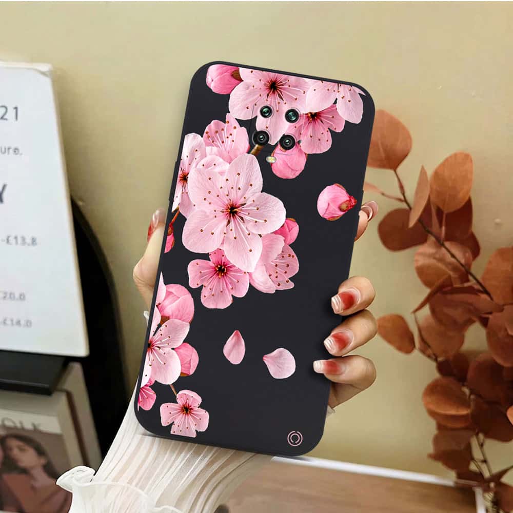 Xiaomi Redmi Note 9S Cover - Black - D4 - ONation Nature Floral Series - HQ Liquid Silicone Soft Case