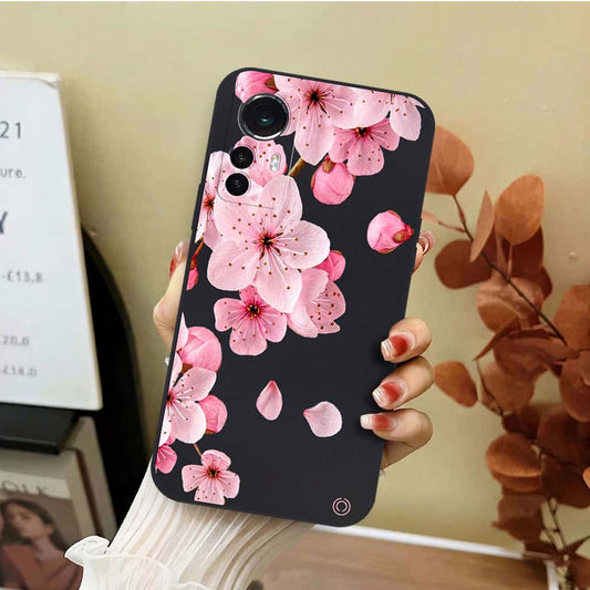 Xiaomi 12S Cover - Black - D4 - ONation Nature Floral Series - HQ Liquid Silicone Soft Case