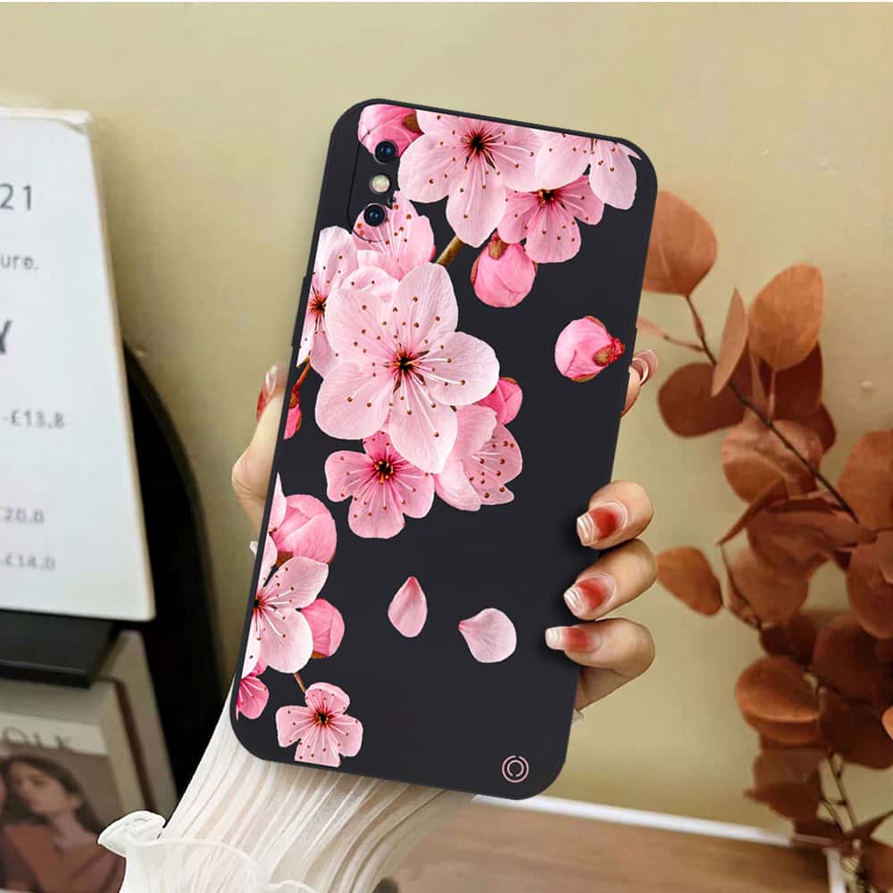 iPhone XS / X Cover - Black - D4 - ONation Nature Floral Series - HQ Liquid Silicone Soft Case