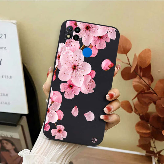 Xiaomi Redmi 9C Cover - Black - D4 - ONation Nature Floral Series - HQ Liquid Silicone Soft Case