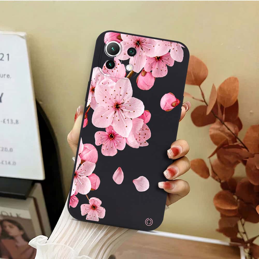 Xiaomi Mi 11 Lite Cover - Black - D4 - ONation Nature Floral Series - HQ Liquid Silicone Soft Case