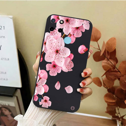 Realme C25Y Cover - Black - D4 - ONation Nature Floral Series - HQ Liquid Silicone Soft Case