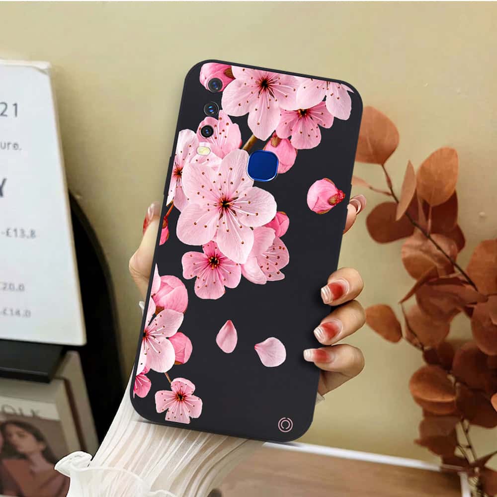 Vivo Y17 Cover - Black - D4 - ONation Nature Floral Series - HQ Liquid Silicone Soft Case