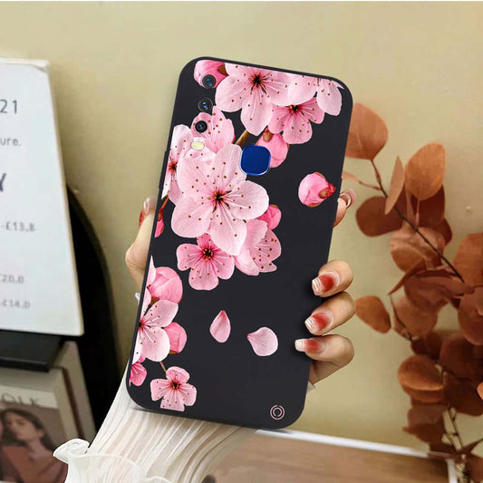 Vivo Y12 Cover - Black - D4 - ONation Nature Floral Series - HQ Liquid Silicone Soft Case