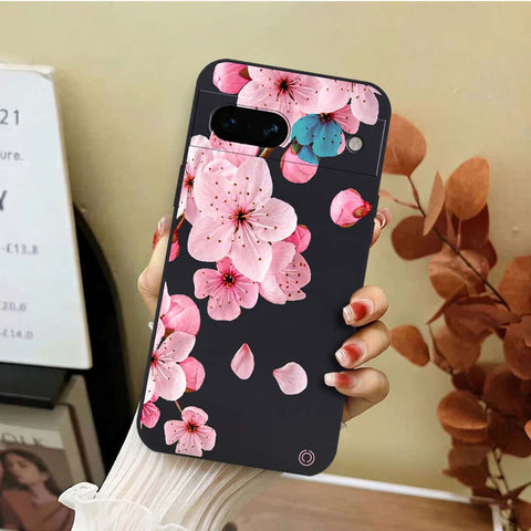 Google Pixel 7a Cover - Black - D4 - ONation Nature Floral Series - HQ Liquid Silicone Soft Case